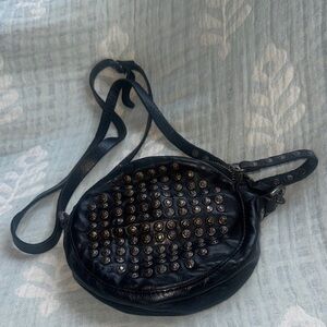 Frye Black Leather Crossbody with Studs